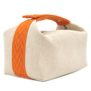 エルメス HERMES ブリッド ア ブラック PM オレンジ×ナチュラル トワルアッシュ ポーチ シルバー金具 トワルH ハンドバッグ バニティバッグ