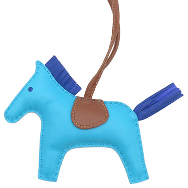 エルメス HERMES ロデオMM ブルーアズティック×ブルーエレクトリック×フォーブ アニューミロ バッグチャーム 水色 青 茶