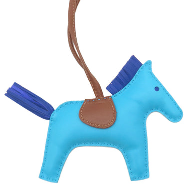 エルメス HERMES ロデオMM ブルーアズティック×ブルーエレクトリック×フォーブ アニューミロ バッグチャーム 水色 青 茶