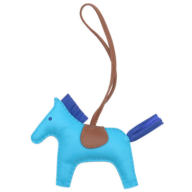 エルメス HERMES ロデオMM ブルーアズティック×ブルーエレクトリック×フォーブ アニューミロ バッグチャーム 水色 青 茶