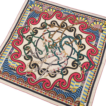 エルメス HERMES ショール カレ140 CARRE ナチュラル×フューシャ カシミヤ シルク ストール 【HARNAIS EN ROSACE/ハーネスの薔薇窓】