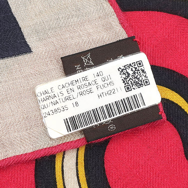 エルメス HERMES ショール カレ140 CARRE ナチュラル×フューシャ カシミヤ シルク ストール 【HARNAIS EN ROSACE/ハーネスの薔薇窓】