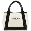 バレンシアガ BALENCIAGA ネイビーカバス 339933 アイボリーXブラック キャンバス レザー トートバッグ シルバー金具 白 黒