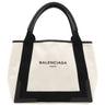 バレンシアガ BALENCIAGA ネイビーカバス 339933 アイボリーXブラック キャンバス レザー トートバッグ シルバー金具 白 黒