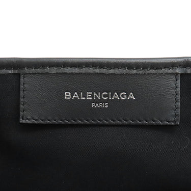 バレンシアガ BALENCIAGA ネイビーカバス 339933 アイボリーXブラック キャンバス レザー トートバッグ シルバー金具 白 黒