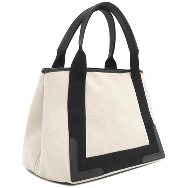 バレンシアガ BALENCIAGA ネイビーカバス 339933 アイボリーXブラック キャンバス レザー トートバッグ シルバー金具 白 黒