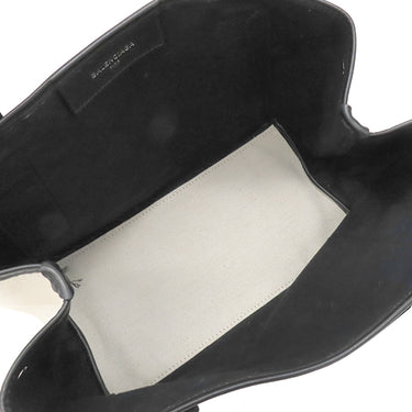 バレンシアガ BALENCIAGA ネイビーカバス 339933 アイボリーXブラック キャンバス レザー トートバッグ シルバー金具 白 黒