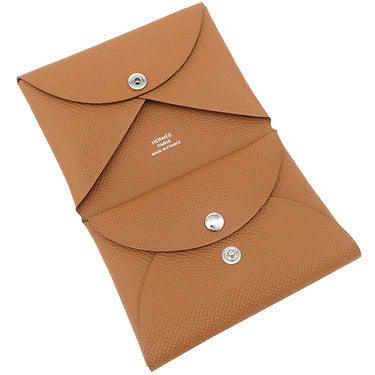 エルメス HERMES カルヴィ デュオ ゴールド ヴォーエプソン カードケース シルバー金具 新品 未使用 茶 フラグメントケース