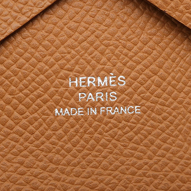 エルメス HERMES カルヴィ デュオ ゴールド ヴォーエプソン カードケース シルバー金具 新品 未使用 茶 フラグメントケース