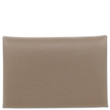 エルメス HERMES カルヴィ デュオ エトゥープ ヴォーエプソン カードケース シルバー金具 新品 未使用 グレージュ