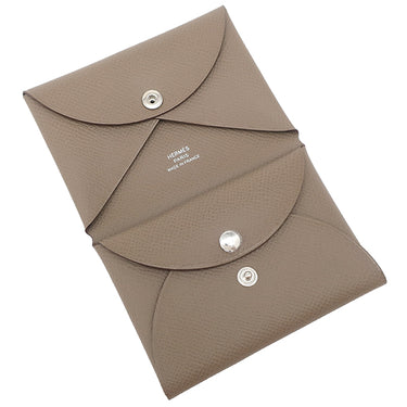エルメス HERMES カルヴィ デュオ エトゥープ ヴォーエプソン カードケース シルバー金具 新品 未使用 グレージュ