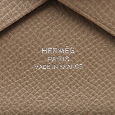 エルメス HERMES カルヴィ デュオ エトゥープ ヴォーエプソン カードケース シルバー金具 新品 未使用 グレージュ