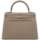 エルメス HERMES ケリー28 外縫い エトゥープ ヴォーエプソン 2WAYバッグ シルバー金具 グレージュ