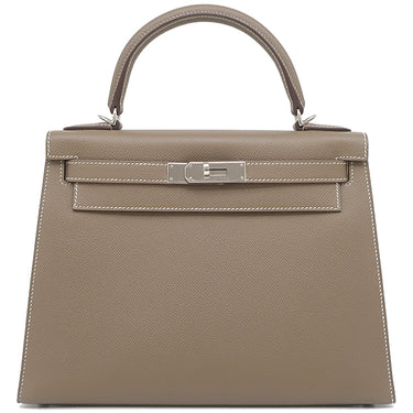 エルメス HERMES ケリー28 外縫い エトゥープ ヴォーエプソン 2WAYバッグ シルバー金具 グレージュ