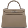 エルメス HERMES ケリー28 外縫い エトゥープ ヴォーエプソン 2WAYバッグ シルバー金具 グレージュ