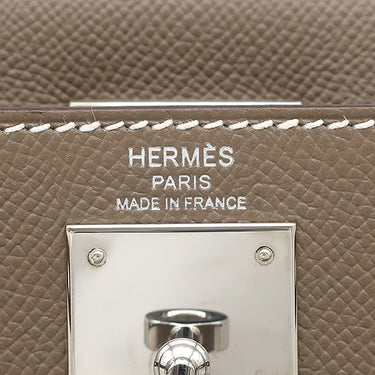 エルメス HERMES ケリー28 外縫い エトゥープ ヴォーエプソン 2WAYバッグ シルバー金具 グレージュ