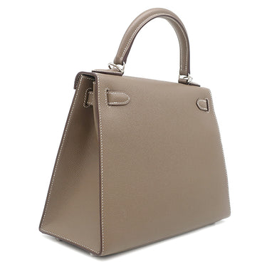 エルメス HERMES ケリー28 外縫い エトゥープ ヴォーエプソン 2WAYバッグ シルバー金具 グレージュ