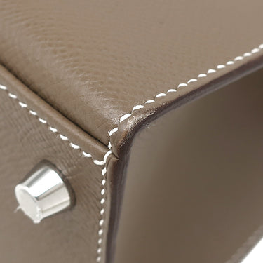 エルメス HERMES ケリー28 外縫い エトゥープ ヴォーエプソン 2WAYバッグ シルバー金具 グレージュ