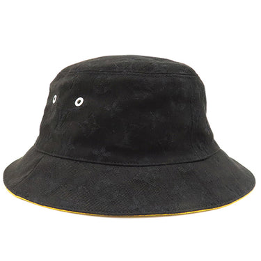 ルイヴィトン LOUIS VUITTON シャポー モノグラムデニム M76208 ブラック×イエロー コットン ポリエステル 14038 #58 ハット シルバー金具 黒 黄色 バケットハット リバーシブル