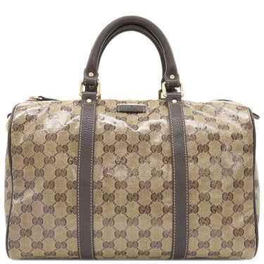 グッチ GUCCI GGクリスタル ボストン 265697 ベージュXブラウン PVC レザー ボストンバッグ ハンドバッグ ビニールコーティング