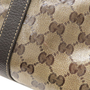 グッチ GUCCI GGクリスタル ボストン 265697 ベージュXブラウン PVC レザー ボストンバッグ ハンドバッグ ビニールコーティング