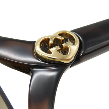 グッチ GUCCI インターロッキング ハートロゴ バタフライシェイプ 62□13 GG3525KS ブラウン プラスチック サングラス ゴールド金具 茶 アジアンフィット