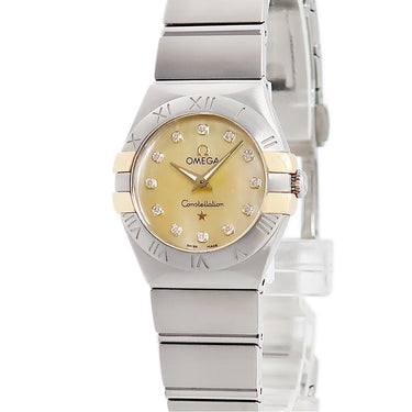 腕時計 オメガ OMEGA コンステレーション 123.20.24.60.57.002 クオーツ レディース K18YG×SS コンビ 純正ダイヤ シェル シャンパン