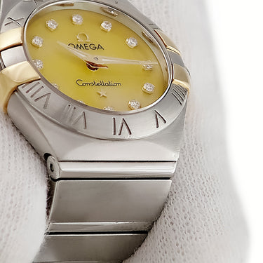 腕時計 オメガ OMEGA コンステレーション 123.20.24.60.57.002 クオーツ レディース K18YG×SS コンビ 純正ダイヤ シェル シャンパン