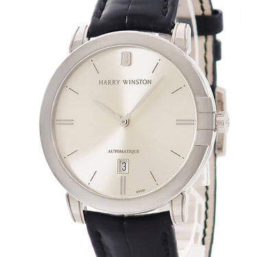 腕時計 ハリーウィンストン Harry Winston ミッドナイト 450MA42WLW 自動巻き メンズ K18WG無垢 デイト シルバー バー ラウンド