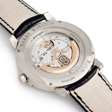 腕時計 ハリーウィンストン Harry Winston ミッドナイト 450MA42WLW 自動巻き メンズ K18WG無垢 デイト シルバー バー ラウンド
