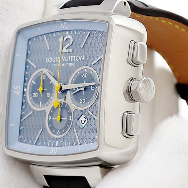 腕時計 ルイヴィトン LOUIS VUITTON スピーディ クロノグラフ Q2121 自動巻き メンズ アイスブルー デイト スモールセコンド ギヨシェ