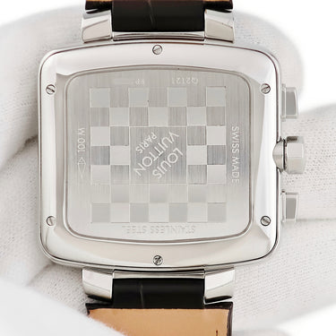 腕時計 ルイヴィトン LOUIS VUITTON スピーディ クロノグラフ Q2121 自動巻き メンズ アイスブルー デイト スモールセコンド ギヨシェ