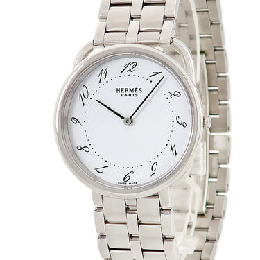 腕時計 エルメス HERMES アルソー AR4.710 クオーツ メンズ レディース ホワイト 白 アラビア シンプル ラウンド
