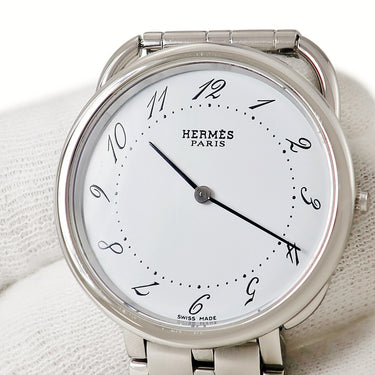 腕時計 エルメス HERMES アルソー AR4.710 クオーツ メンズ レディース ホワイト 白 アラビア シンプル ラウンド