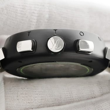 腕時計 ルイヴィトン LOUIS VUITTON タンブール クロノグラフ ダミエ・グラフィット レース QA130Z 自動巻き メンズ ブラックPVD グリーン