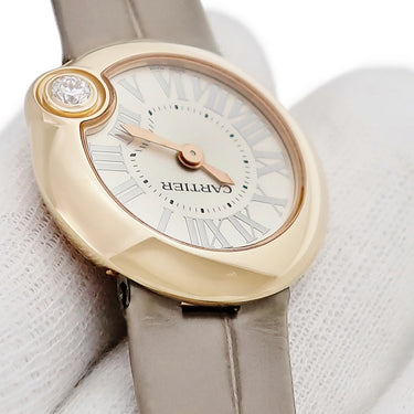 腕時計 カルティエ Cartier バロン ブラン ドゥ カルティエ WGBL0004 クオーツ レディース K18PG無垢 純正ダイヤ シルバー ローマン