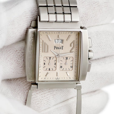 腕時計 ピアジェ PIAGET アップストリーム クロノグラフ 27150 クオーツ メンズ ストリームライン ベゼルバックル 角型 シルバー