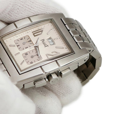 腕時計 ピアジェ PIAGET アップストリーム クロノグラフ 27150 クオーツ メンズ ストリームライン ベゼルバックル 角型 シルバー
