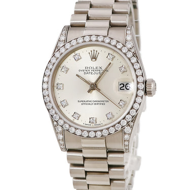 腕時計 ロレックス ROLEX デイトジャスト 31 68159G E番 自動巻き レディース E番 K18WG無垢 純正ダイヤ 3連 プレジデントブレス