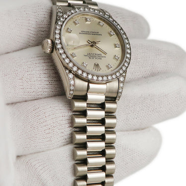 腕時計 ロレックス ROLEX デイトジャスト 31 68159G E番 自動巻き レディース E番 K18WG無垢 純正ダイヤ 3連 プレジデントブレス