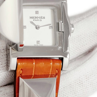 腕時計 エルメス HERMES メドール ME3.210 クオーツ レディース スクエア スタッズ ピラミッド シルバー