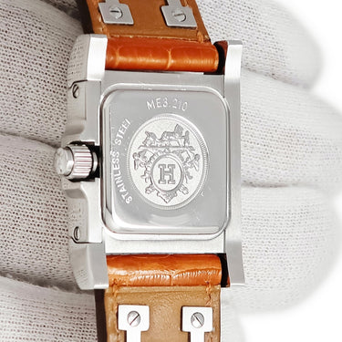 腕時計 エルメス HERMES メドール ME3.210 クオーツ レディース スクエア スタッズ ピラミッド シルバー