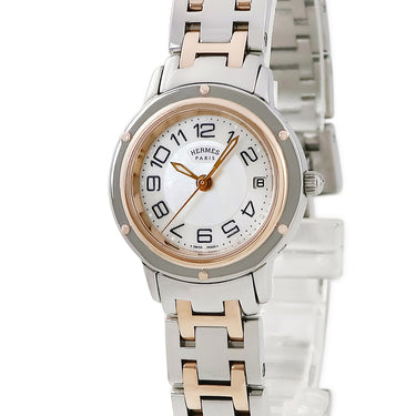 腕時計 エルメス HERMES クリッパー ナクレ CP1.221 クオーツ レディース ピンクGP×SS シェル デイト アラビア