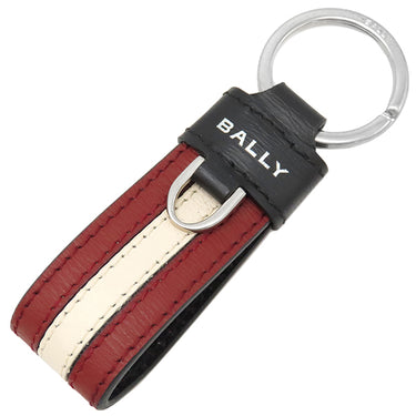 バリー BALLY RBN STR KEYFOB MLK00R レッド×ホワイト×ブラック レザー キーリング シルバー金具 キーホルダー 赤 白 黒 新品 未使用