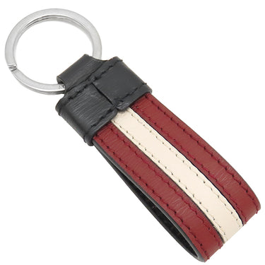 バリー BALLY RBN STR KEYFOB MLK00R レッド×ホワイト×ブラック レザー キーリング シルバー金具 キーホルダー 赤 白 黒 新品 未使用
