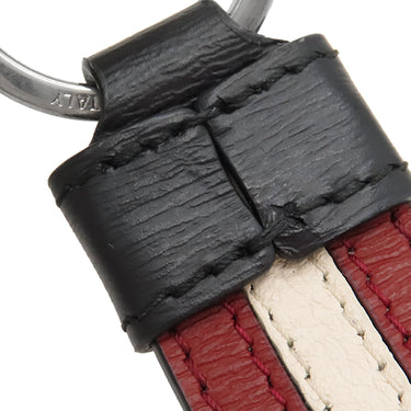 バリー BALLY RBN STR KEYFOB MLK00R レッド×ホワイト×ブラック レザー キーリング シルバー金具 キーホルダー 赤 白 黒 新品 未使用