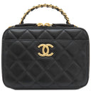 シャネル CHANEL トップハンドル ヴァニティ AS3222 ブラック ラムスキン ショルダーバッグ ゴールド金具 チェーンショルダー バニティ 黒