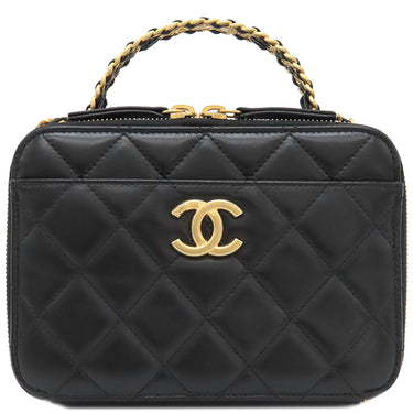 シャネル CHANEL トップハンドル ヴァニティ AS3222 ブラック ラムスキン ショルダーバッグ ゴールド金具 チェーンショルダー バニティ 黒