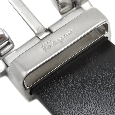 フェラガモ FERRAGAMO ガンチーニ リバーシブル ブラック×ブラウン カーフ ベルト シルバー金具 黒 茶