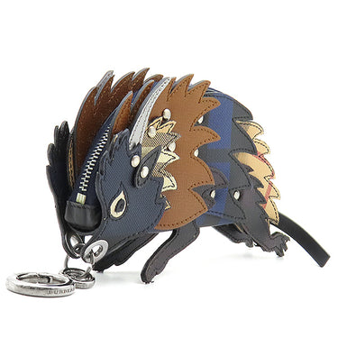 バーバリー BURBERRY ビースト コレクション ネイビー×ブラウン×マルチカラー レザー バッグチャーム シルバー金具 紺 茶 バーバリーチェック